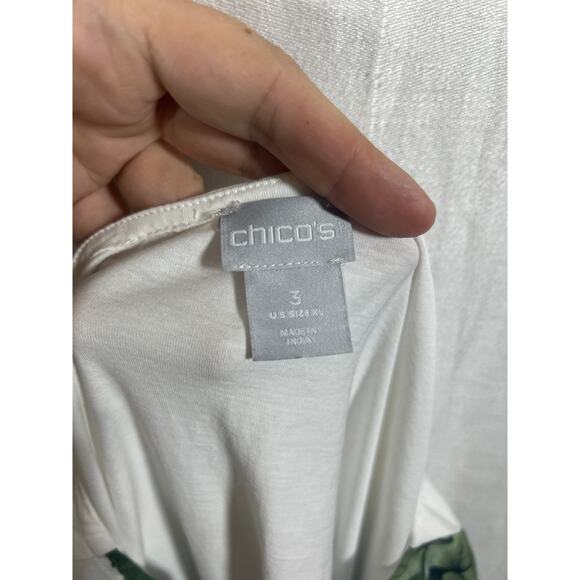 Chicos Top 3 XL White Blue Pink Big Floral Sequins Dolman Slv Boxy Palm Tropical - Picture 10 of 10